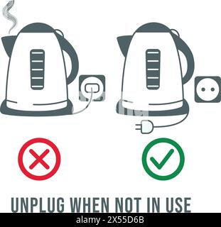 Unplug electronic devices not in use to reduce electricity consumption. Reducing energy consumption concept symbols Stock Vector