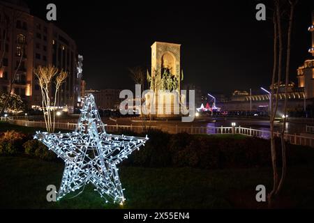 ISTANBUL, TURKEY - DECEMBER 31, 2023: Taksim square with new year decorations in Istanbul Stock Photo