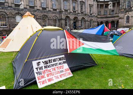 Edinburgh, Scotland, UK. 7th  May 2024. Student activists at the University of Edinburgh  Old College have occupied the quad to protest against the Israeli military offensive in Gaza . The Pro-Palestinian protesters have erected tents and banners on the University property.  Iain Masterton/Alamy Live News Stock Photo