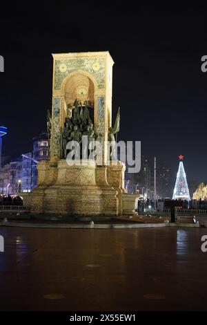 ISTANBUL, TURKEY - DECEMBER 31, 2023: Taksim square with new year decorations in Istanbul Stock Photo