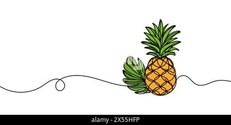 one continuous drawn line of pineapple drawn from the hand a picture of the silhouette. Line art. tropical fruit pineapple. Stock Vector