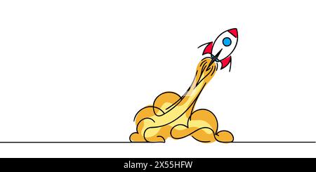 One continuous line drawing of spacecraft. Vector illustration Stock Vector
