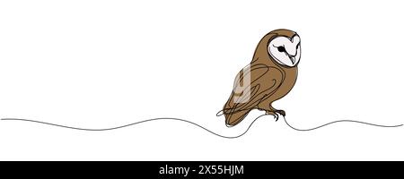 Online education owl one line graduation concept. E-learning training skill courses. vector illustration Stock Vector