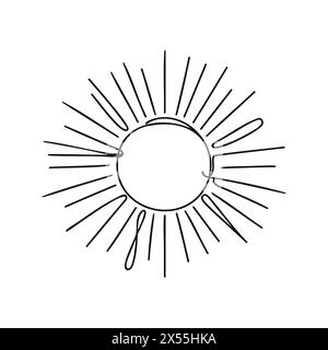 Sun One line drawing on white background. Stock Vector