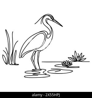 Vector continuous one line drawing of beautiful heron bird abstract best use for logo, banner, background minimalist design. Stock Vector