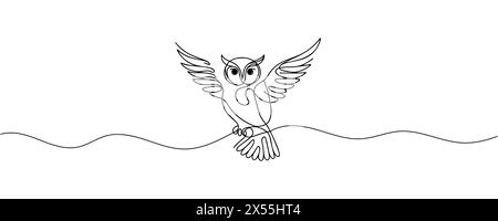 Online education owl one line graduation concept. E-learning training skill courses. vector illustration Stock Vector