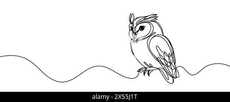 Online education owl one line graduation concept. E-learning training skill courses. vector illustration Stock Vector