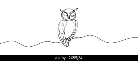 Online education owl one line graduation concept. E-learning training skill courses. vector illustration Stock Vector