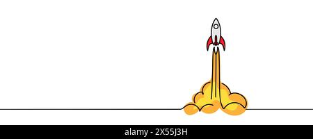 One continuous line drawing of spacecraft. Vector illustration Stock Vector