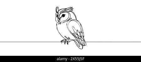 Online education owl one line graduation concept. E-learning training skill courses. vector illustration Stock Vector