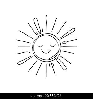 Sun One line drawing on white background. Stock Vector