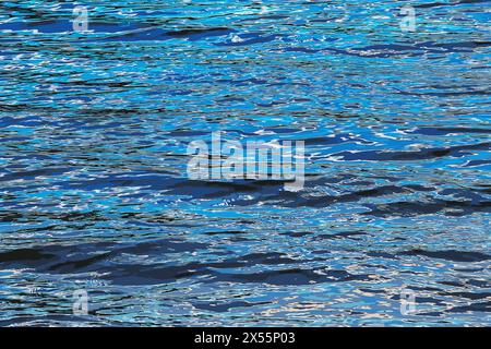 Vector illustration of water ripple texture background. Wavy water surface during sunset, golden light reflected in the water. Stock Vector