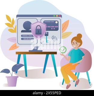 Personal data security concept. Cyber crime, computer system hacking malware. Data protection by security services, information privacy. Vector isolat Stock Vector