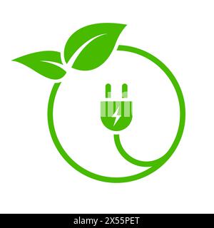 Eco plug symbol. Leaf renewable green icon. Vector illustration Stock Vector