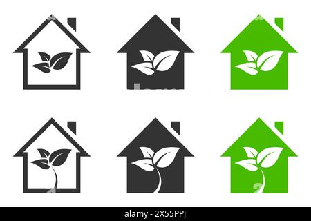 Eco home icon set. Vector illustration Stock Vector