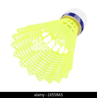 One yellow badminton shuttlecock isolated on white, Sports equipment Stock Photo