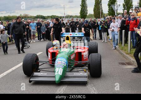 F1 Benetton B190 (ex Nelson Piquet car) being driven at Italian Car Day, Brooklands on 4th May 2024,Weybridge,Surrey,UK Stock Photo
