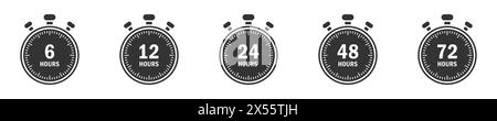 6, 12, 24, 48, 72 Hours Clock Icon Set. Vector Illustration Stock Vector