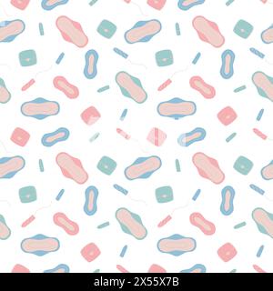 Menstrual periods seamless pattern tampons, pads. Transparent pattern in swatches. Menstrucal cycle concept. Stock Vector