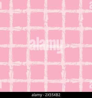 Vector hand drawn crayon checkered pattern. Grunge Doodle Plaid geometrical blue white brush texture. pencil Crossing lines. Abstract pattern Stock Vector