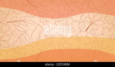 Simple minimalistic autumn background orange yellow. Outline leaves on background, use for Presentation, Flyer and Leaflet, Cards, Website Design, Lan Stock Vector