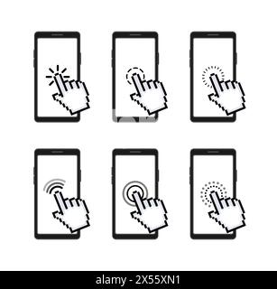 Set of Touch Screen Gestures for Smartphone Interface. Vector illustration Stock Vector