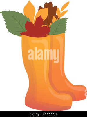 Autumn boots. Holiday fall leaves and branch in boots, autumn leaves. Happy thanksgiving. Good for card, poster, web banner and logo.Vector illustrati Stock Vector