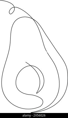 Avocado in continuous line art drawing style. Avocado minimalist black linear sketch isolated on white background. Vector illustration Stock Vector
