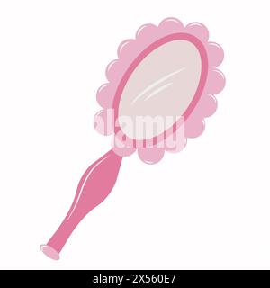 Pink trendy mirror in flat style, barbiecore aesthetic. Vector sketch illustration isolated on white background, cute design elements. Stock Vector