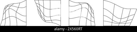 Abstract 3D wireframe mesh grid with a wave pattern. Flat vector illustration isolated on white background. Stock Vector