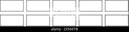 Rectangle and square wavy frames, scalloped edges, zigzag borders. Flat vector illustration isolated on white background. Stock Vector
