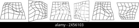 Abstract 3D wireframe mesh grid with a wave pattern. Flat vector illustration isolated on white background. Stock Vector