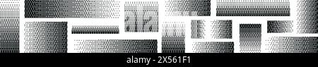 Pixel pattern background with square textures gradient from black to white. Flat vector illustration isolated on white background. Stock Vector
