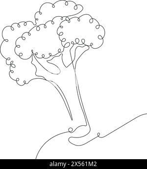 Broccoli in continuous line art drawing style. Broccoli minimalist black linear sketch isolated on white background. Vector illustration Stock Vector