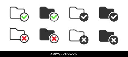 Folder with check mark and cross symbol. Vector illustration. Stock Vector