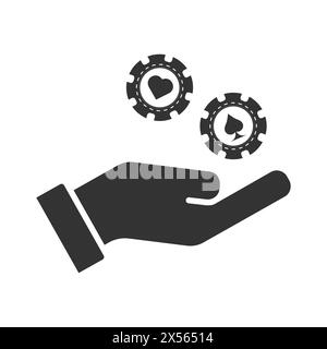 Hand holding poker chips. Casino chips on a palm. Simple design. Flat vector illustration Stock Vector