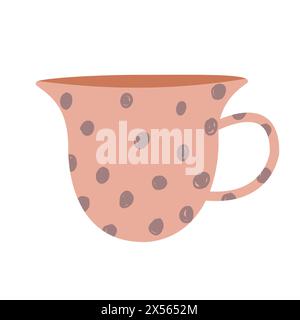 Simple modern cup decorated with dots vector flat illustration. Pink colored mug filling by beverages isolated. Vector illustration in flat style. Cut Stock Vector