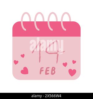 Calendar,14 February illustration isolated on white background. Valentines day concept. Vector illustration in flat style for web design, banner, invi Stock Vector