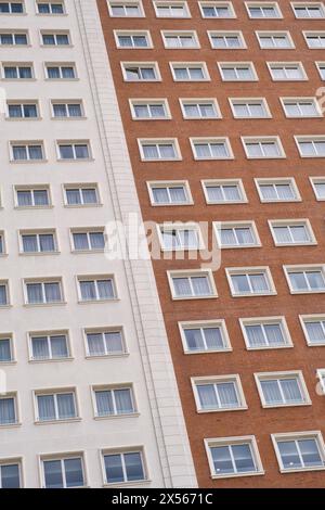 Low angle view of a the facade of a skycraper in Madrid Stock Photo