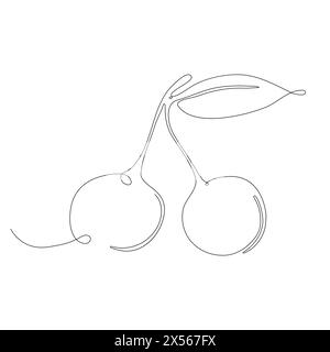 Cherry in continuous line art drawing style. Cherry minimalist black linear sketch isolated on white background. Vector illustration. Stock Vector