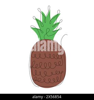 Pineapple in continuous line art drawing style. Pineapple minimalist black linear sketch with colored spots isolated on white background. Vector illus Stock Vector