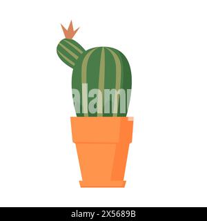 Cactus in bloom in ceramic pot, succulent decorative houseplant for interior decor vector illustration Stock Vector