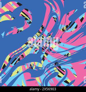 Vector Illustration Abstract Network Design Intricate Collage Splash Multiple Vibrant Primary Colors Modern Painting Stock Vector