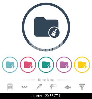 Directory paste flat color icons in round outlines. 6 bonus icons included. Stock Vector