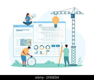 Code development solution, engineering and coding process. Tiny people ...