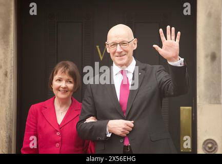 Edinburgh UK, 7th May 2024: Newly-installed First Minister John Swinney with his wife Elizabeth (Quigley) at Bute House, his official residence. Pic: DB Media Services / Alamy Live Stock Photo