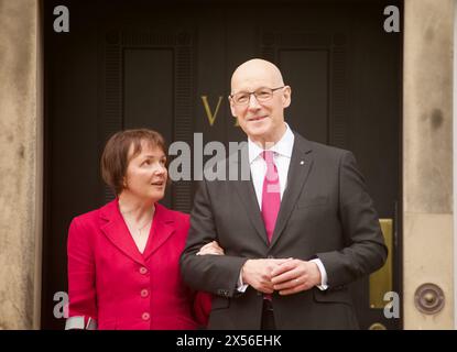 Edinburgh UK, 7th May 2024: Newly-installed First Minister John Swinney with his wife Elizabeth (Quigley) at Bute House, his official residence. Pic: DB Media Services / Alamy Live Stock Photo