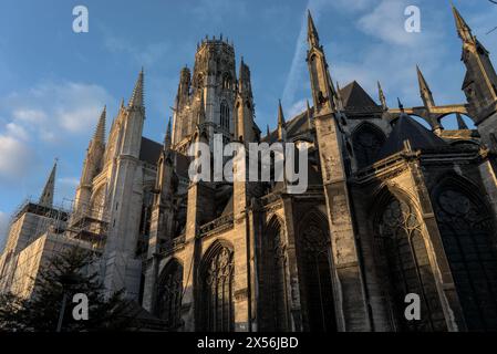 Saint-Ouen Abbey in Rouen, Normandy, France. Gothic style, low angle view Stock Photo