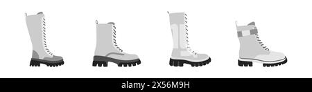 Women shoes isolated on a white background. Fashion shoes vector. Shoe logo. Set of high winter shoes vector. Vector illustration. Stock Vector
