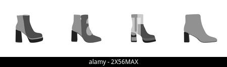 Women shoes isolated on a white background. Fashion shoes vector. Shoe logo. Set of high winter shoes vector. Vector illustration. Stock Vector